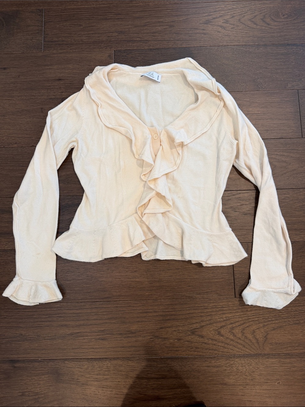 Stile Cream Ruffle-Front Women's Button Cardigan Size Medium - C36-070